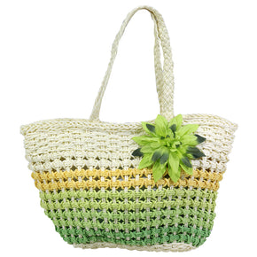 Flower Designed Straw Beach Bag / E-557