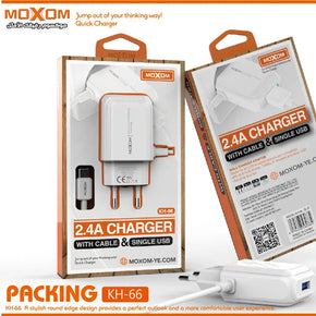 Shop Online MOXOM KH-66 CHARGER Built-in Cable with USB Fast Charging Port 2.4A High Quality MOXOM KH-66 CHARGER - Karout Online Shopping In lebanon