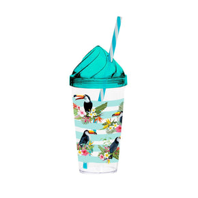 Herevin Decorated Tumbler With Straw - Tropical / 660ml/161748-006